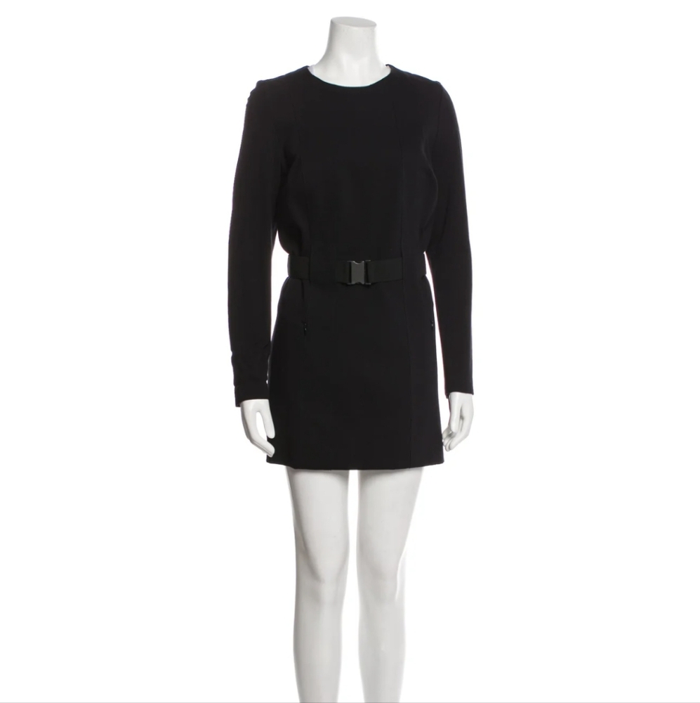 Akris Punto Belted Sheath Long Sleeve Mini Dress in Black Size 10 Cocktail Party